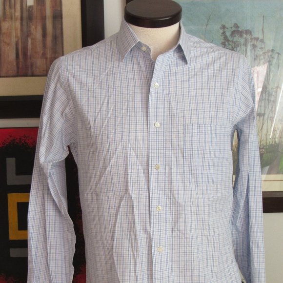 Brooks Brothers Milano Men's Shirt Blue White Checks Non-Iron 16-36 XL EUC - Picture 2 of 12